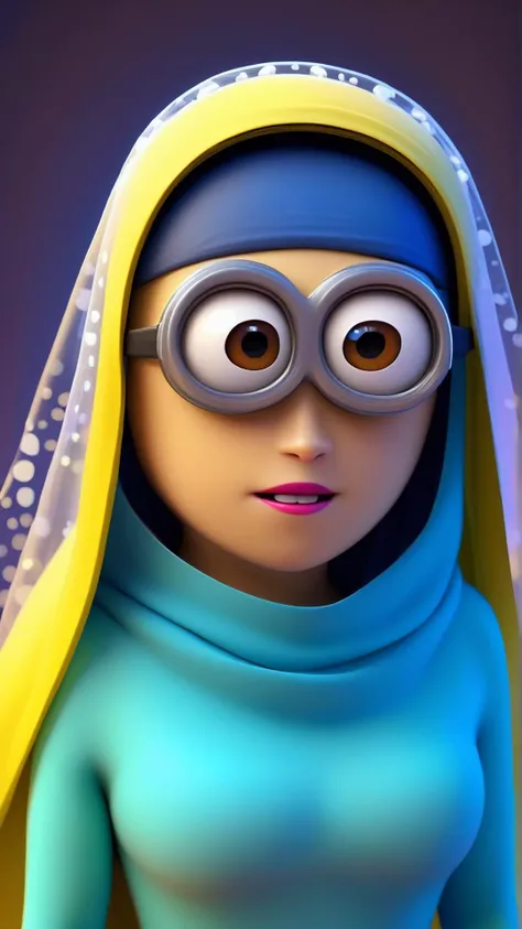 <lora:MinionStyleXL:1.3> MinionStyle woman donning a veil created from old film negatives as a minion, 3D, pixar, CG, (colorful:1.2)