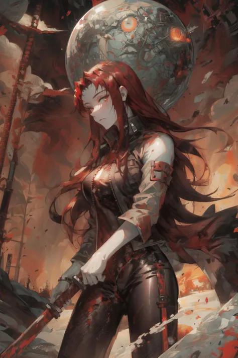 (tyrannical,Biopunk,:1.3), style of Yuko Shimizu,golden ratio, dark red theme, red theme, white skin,1 smoking girl, ultra high res, masterpiece, best quality,(((1 flesh Bone Greatsword,1 Giant eyes on Greatsword,))),wolf<lora:acid_fluid_lora:0.39><lora:M4...