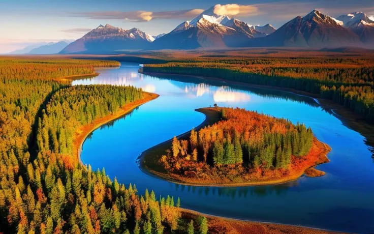 a view of a river running through a forest filled with trees