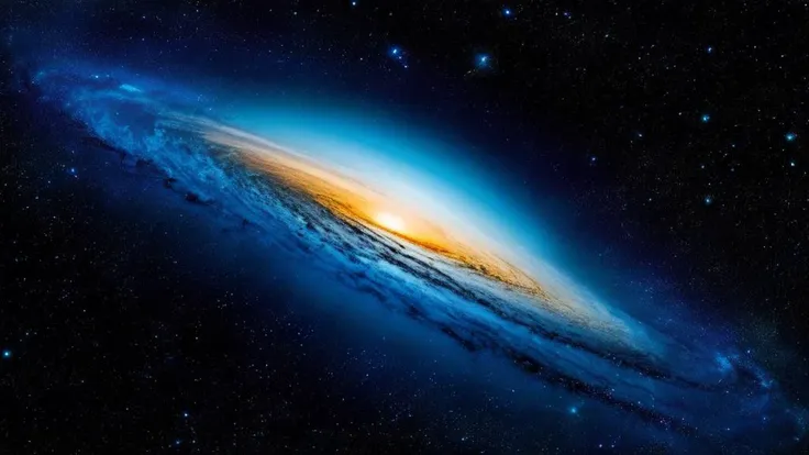 a close up of a galaxy with a bright blue disk