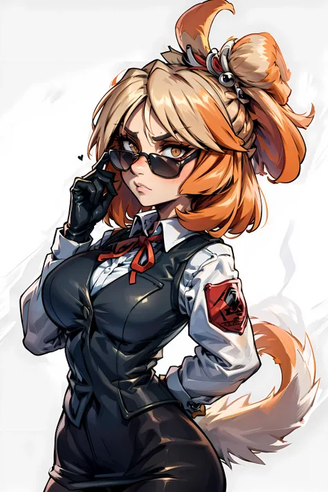 <lora:isabelle:1> isaCrossing, red ribbon, topknot, furry, furry female, serious, military uniform, bullet proof vest, ballistic sunglasses,