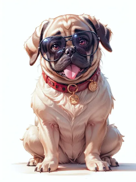 a pug dog wearing sunglasses, cool, 😎