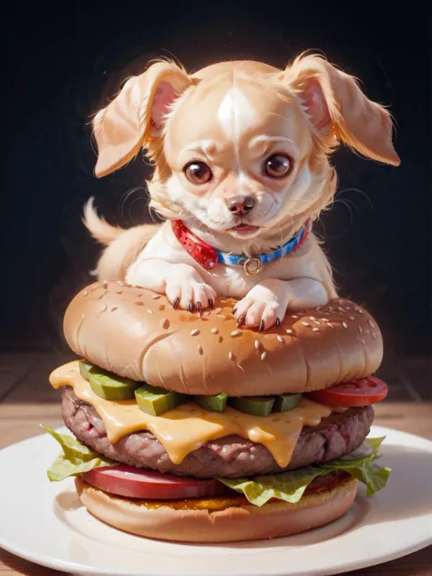 chihuahua dog on a burger,