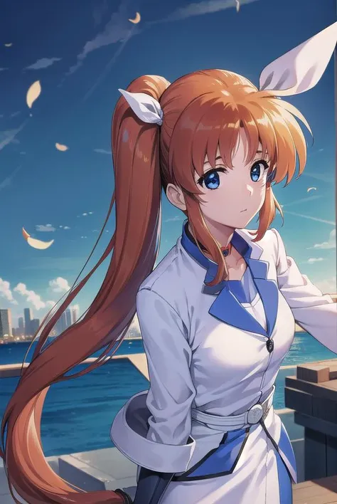 nanohatakamachi, <lyco:nanohatakamachi-lyco-nochekaiser:1>,
nanoha takamachi, (takamachi nanoha:1.5), long hair, blue eyes, brown hair, hair ribbon, (side ponytail:1.5), white ribbon,
BREAK magical girl, jacket, collar, puffy sleeves, long sleeves, white j...