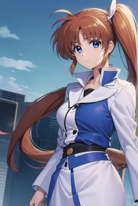 nanohatakamachi, <lyco:nanohatakamachi-lyco-nochekaiser:1>,
nanoha takamachi, (takamachi nanoha:1.5), long hair, blue eyes, brown hair, hair ribbon, (side ponytail:1.5), white ribbon,
BREAK magical girl, jacket, collar, puffy sleeves, long sleeves, white j...