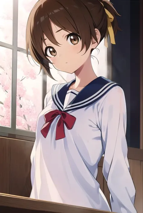 konuihirasawa, <lyco:uihirasawa-LYCORIStest:1>,
ui hirasawa, (brown eyes:1.5), brown hair, ponytail, short hair, (flat chest:1.2),
BREAK sakuragaoka high school uniform, school uniform,
BREAK looking at viewer,
BREAK indoors, classroom,
BREAK <lora:GoodHan...