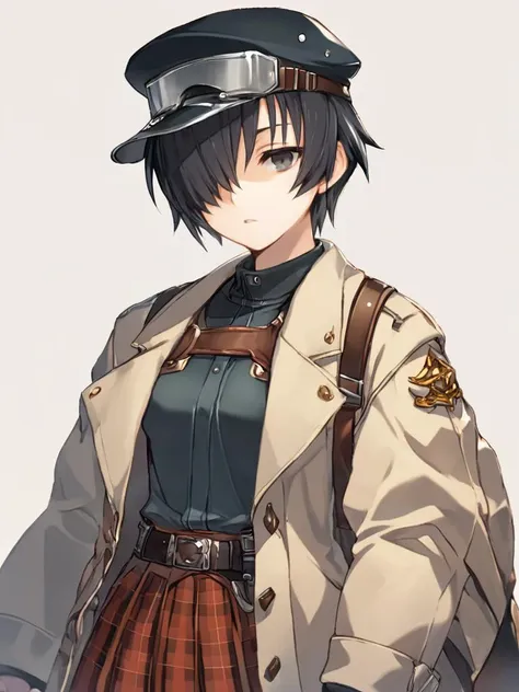 anime girl in uniform with a hat and a jacket