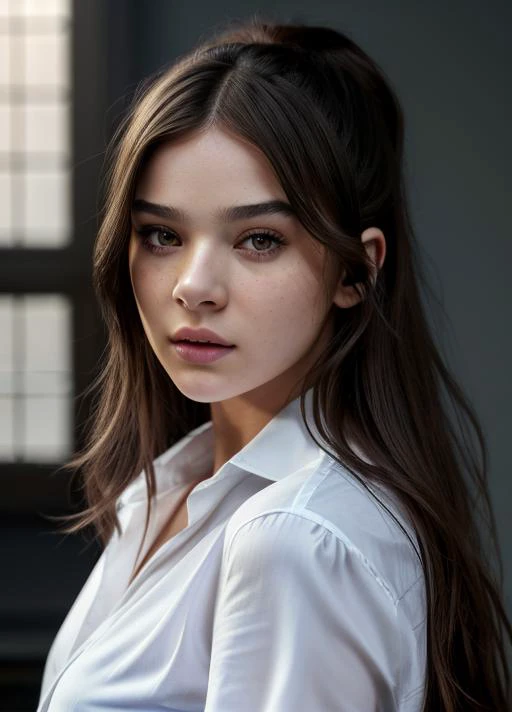 real, atmospheric scene, masterpiece, best quality, (detailed face, detail skin texture, ultra-detailed body),(cinematic light:1.1),
<lora:haileesteinfeld_lora_smf_03-000002:0.9>, 1girl, ha1leest-smf, solo, realistic, lips, long hair, nose, blue background...