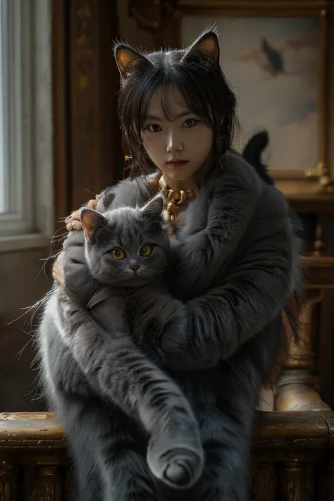 masterpiece, best quality, 1girl,  <lora:kwFemaleBeta32_v13:0.4>, Chartreux, <lora:Chartreux_v3:0.85>, girl carry cat