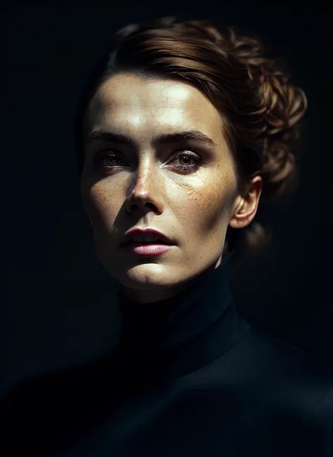 A stunning intricate full color portrait of (sks woman:1),wearing a black turtleneck, epic character composition, by ilya kuvshinov, alessio albi, nina masic, sharp focus, natural lighting, subsurface scattering, f2, 35mm, film grain, <lora:locon_olga_v1_f...