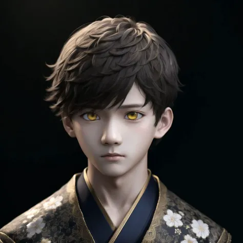 <lora:porcelain_gzhel_black:1.0>, (black  porcelain, Gzhel, rococo:1.0),  

  1boy, brown background, japanese clothes, long hair, male focus, realistic, white hair, yellow eyes