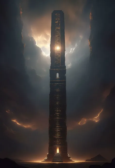 a tall tower with a light shining through it