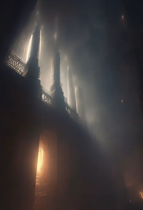 a view of a bridge with smoke coming out of it