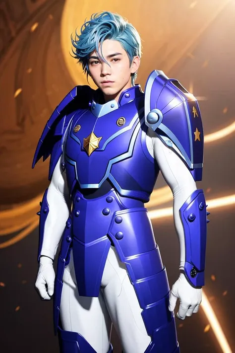 1 boy with armor ,(MASTERPIECE:1.2),(REALISTIC:1.6),8K,Half Japanese Korean,blue hair,Lanky,dynamic pose, len flare,photographed on a Canon EOS R3, 90mm lens, F/8 aperture,open mouth,
(masterpiece, ultra quality, high resolution, 8k, intricate: 1.2), (deta...