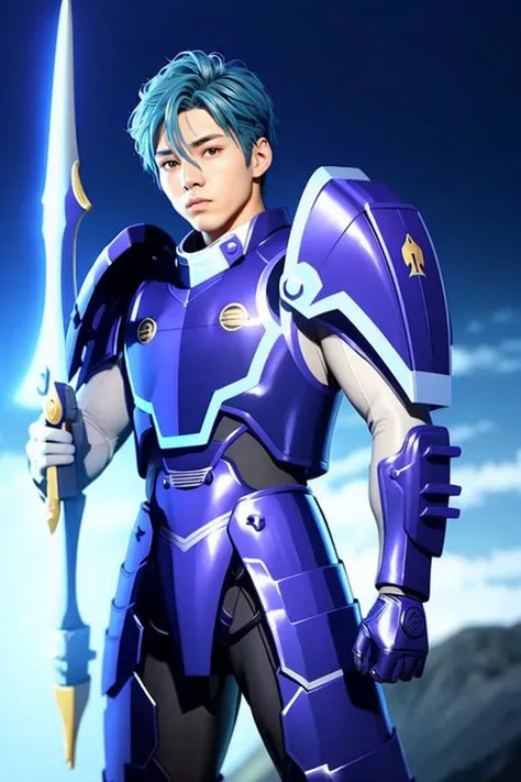 1 boy with armor ,(MASTERPIECE:1.2),(REALISTIC:1.2),8K,Half Japanese Korean,blue hair,Lanky,dynamic pose, len flare,photographed on a Canon EOS R3, 90mm lens, F/8 aperture,open mouth,
(masterpiece, ultra quality, high resolution, 8k, intricate: 1.2), (deta...