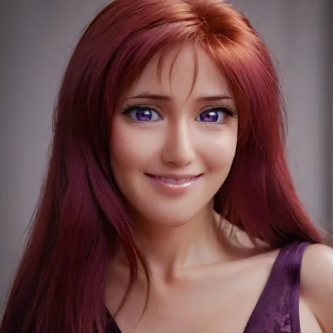 cinematic film still of  <lora:Hiroko Takashiro:1>
 <lora:Hyperrealism style:1> Hyperrealism style
 <lora:PerfectEyesXL:1> Purple Eyes
An award winning cinematic photo of Hiroko Takashiro a beautiful red hair anime manga woman smiling to the camera, shallo...