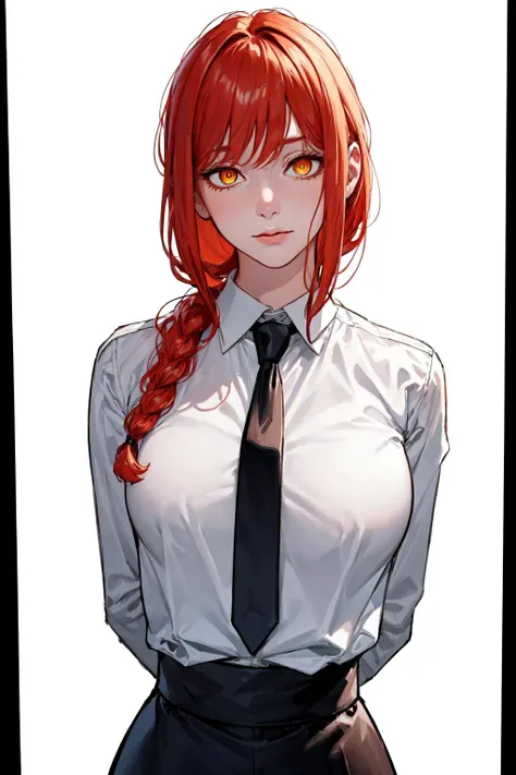 anime girl with red hair and a white shirt and tie