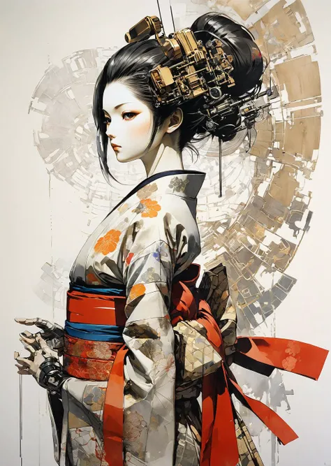 1  girl
mechanical arms
geisha
kimono
(art by  Yoji Shinkawa)