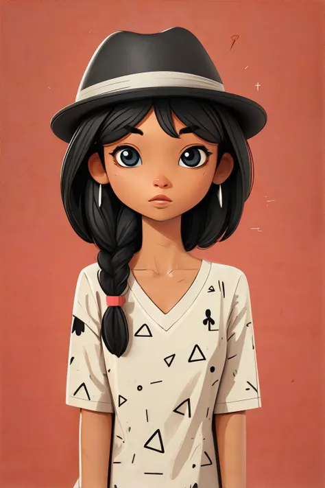 a cartoon girl with a hat and a white shirt