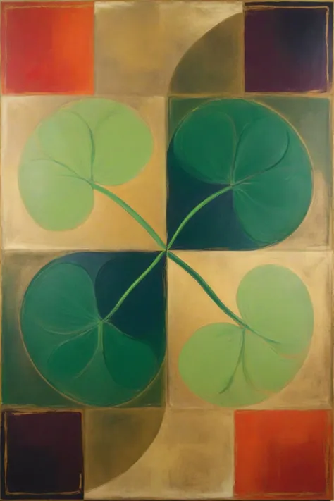 le parc,<lora:LeParc_AI_LoRA_XL_v2.1-000020:1>,d3qck artstyle,<lora:d3qck_artstyle:0.65>,
A decorative painting consisting of an abstract pattern formed by a four-leaf clover and repeated in a combination,