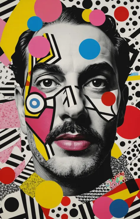 a painting of a man with a mustache and a face painted with dots