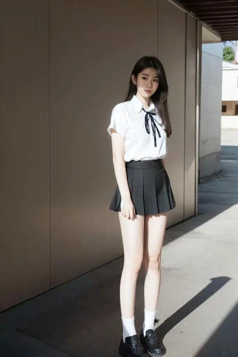 arafed asian woman in a school uniform posing for a picture