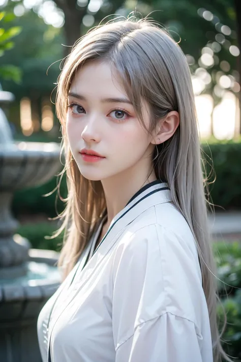 a woman with long hair and a white shirt posing for a picture