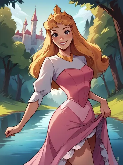 a cartoon image of a princess in a pink dress