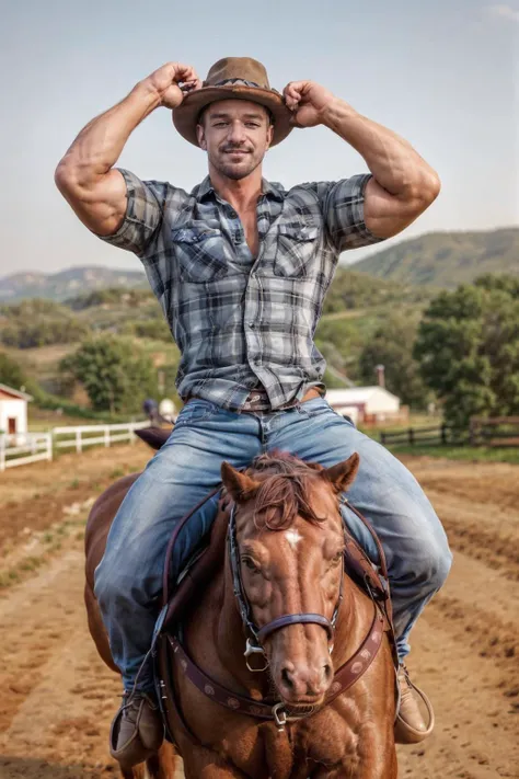 arafed man in a cowboy hat sitting on a horse