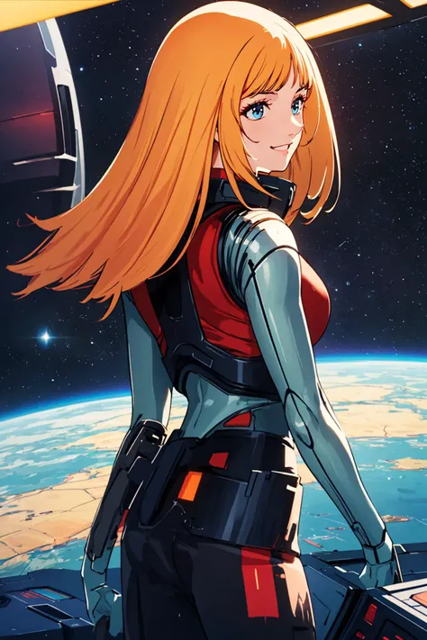 ((masterpiece)), (best quality), official art, extremely detailed CG, unity 8k wallpaper, ultra detailed, highly detailed,  1girl, alfin, blonde hair, long hair, solo, science fiction, space, dynamic pose, 
smile, from behind, 
<lora:alfinV1:0.8>