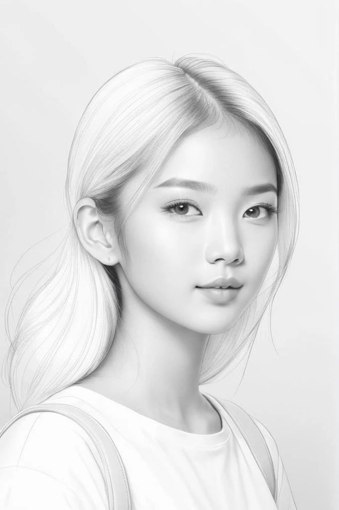 line art drawing A hyper-realistic white portrait of a pretty young  asian female student with delicate features and bright, highly detailed, bright and inviting, trending on Instagram and other social media, <lora:SDXL_White_Sa_May:1.0> . professional, sl...