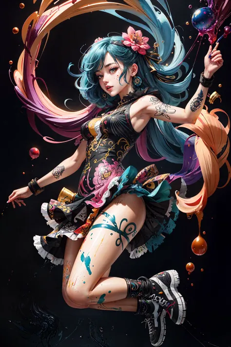 official art, unity 8k wallpaper, ultra detailed, beautiful and aesthetic, beautiful, masterpiece, best quality, (zentangle, mandala, tangle, entangle),
(full body:0.3)
1girl, Colored pigment,Colored paint,colorful,splashing, Splash paint,Wear a lot of pai...