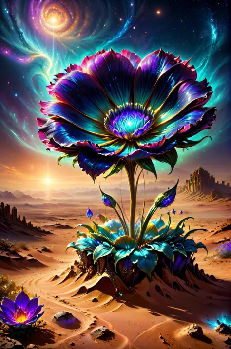 a flower in the desert with a star in the background