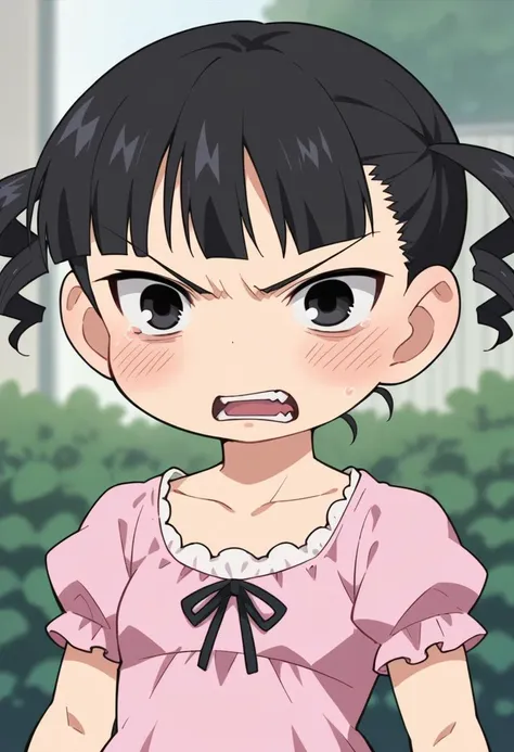 a close up of a cartoon girl with a very angry look