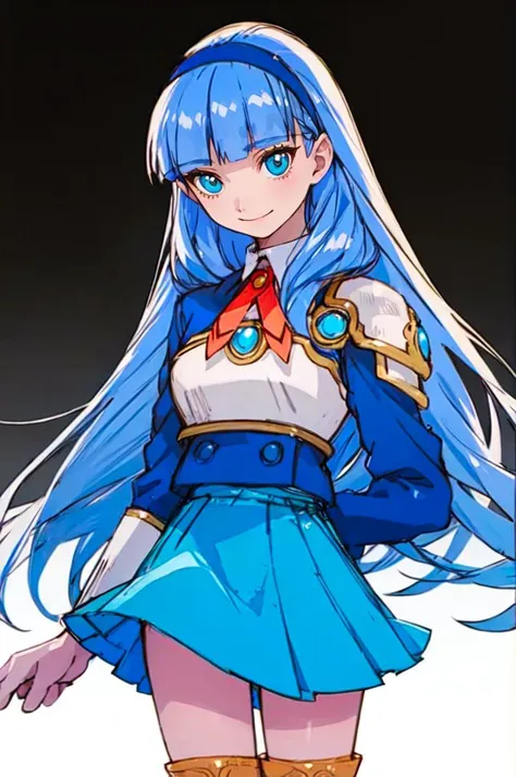 a close up of a person with long blue hair and a dress