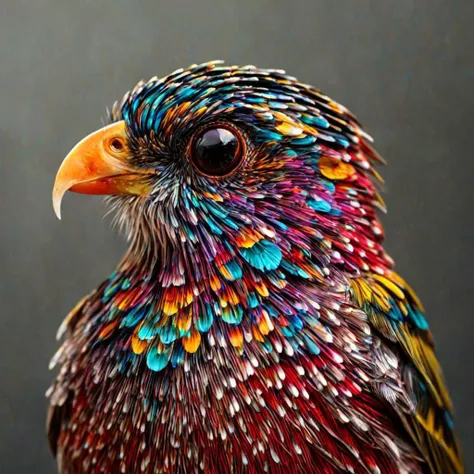 a close up of a colorful bird with a black background