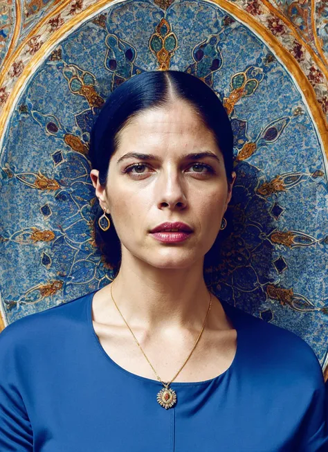 portrait of sks woman in Istanbul, at the Blue Mosque, by Flora Borsi, style by Flora Borsi, bold, bright colours, ((Flora Borsi)), by Annie Leibovitz, <lora:locon_selmablair_v1_from_v1_64_32:1>