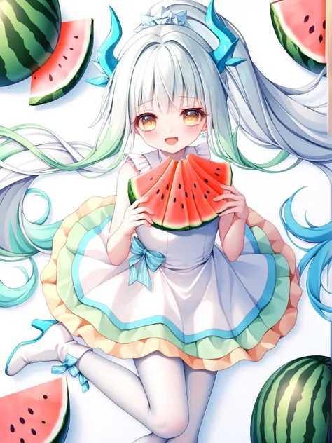 anime girl with a slice of watermelon in her hand