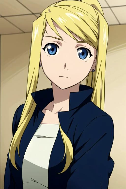 masterpiece, best quality, sketch, 1girl, solo, looking at viewer, upper body, depth of field, ligne claire, , <lora:winry_rockbell:0.68>, winry_rockbell, blonde hair, blue eyes,