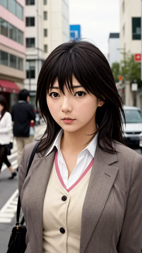 (masterpiece), best quality
<lora:MSK:1> hatsukoi limited, misaki yamamoto, 
1girl,  brown eyes, black hair
(stern look,),
(sad, distracted:1.1)
streets background,