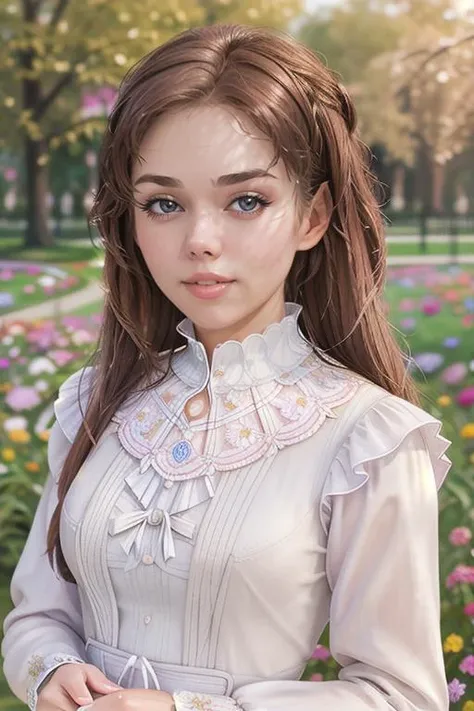 a photo of AM287_Keira_Blue,
woman weared long-sleeve high neck lace dress
 in a city park, (many flowers:1.2), <lora:Lit:0.3>,
soft light, golden hour, upper body, (close up:1.2), hdr,
4k textures, intricate, highly detailed, sharp focus, insane details, ...