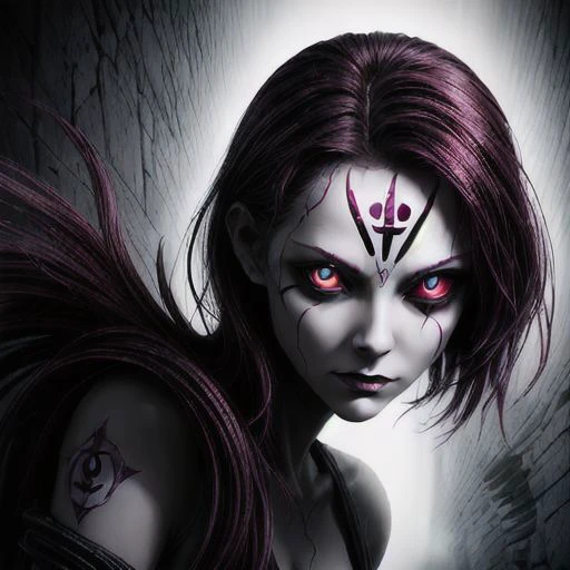 beautiful really low girl , Lilith symbol on the forehead, dressed as the demon lilith(white light and black ), ,bookmelon, evil expression,  crypt background,ultra detailed eyes,macro on face,real