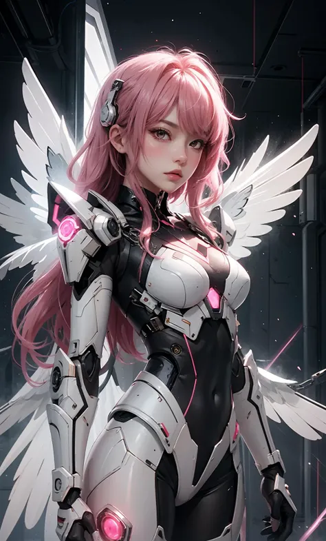 TR mecha style,Pink Pantheress,Angelic Armor,Chrome & Blush,Cybernetic Wings,Future Finesse,Glittering Blade,Protective Aura,Rose-Tinted Vision,Techno-Grace,Unbreakable Will.,<lora:å¥½åç±³-SD.5-mecha:0.3>,