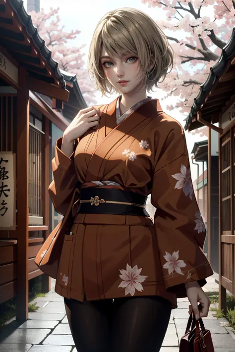 ((ultra detailed, masterpiece, best quality))
 <lora:RE4Ashley:0.8>
RE4Ashley, 1girl, solo, blonde hair, in a traditional kimono, surrounded by cherry blossoms, one hand on the thigh