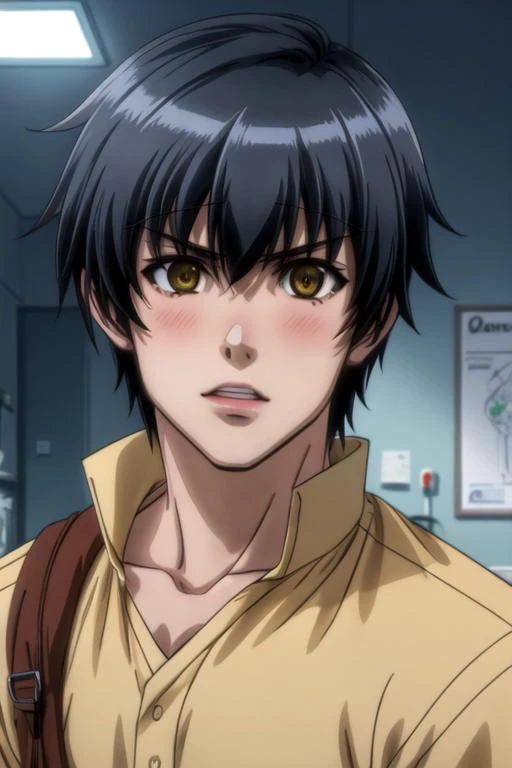 masterpiece, best quality, , 1boy, solo, male focus, looking at viewer, , depth of field, anime coloring, , <lora:ryousuke_kaga:0.72>, ryousuke_kaga, black hair, yellow eyes, irish costume, feminist science fiction, Blu-ray