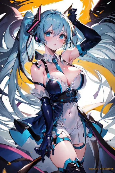 (masterpiece:1.2), best quality,pixiv, soft,
1girl, breasts, solo, gloves, cleavage, dress, hatsune miku, 
 <lora:soft_20230707135603-000018:0.9>