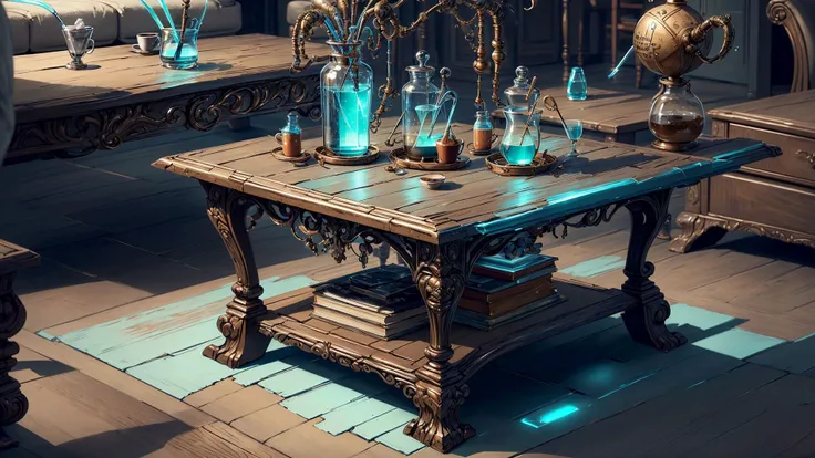 there is a table with a vase and a vase on it