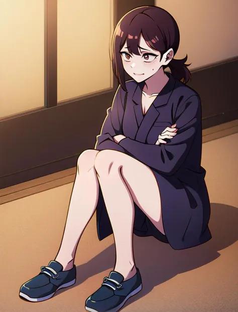 anime girl sitting on the floor with her legs crossed