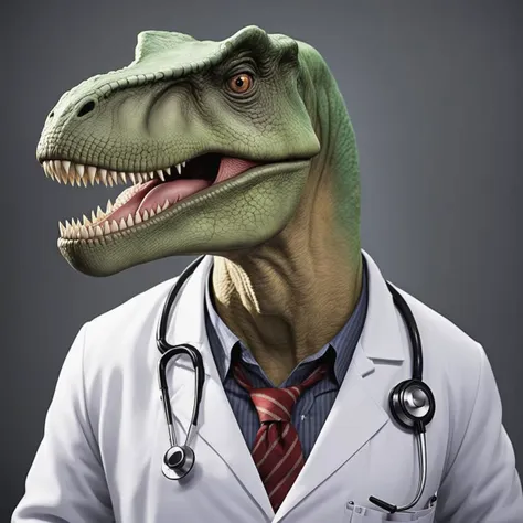 arafed t - rex wearing a lab coat and stethoscope