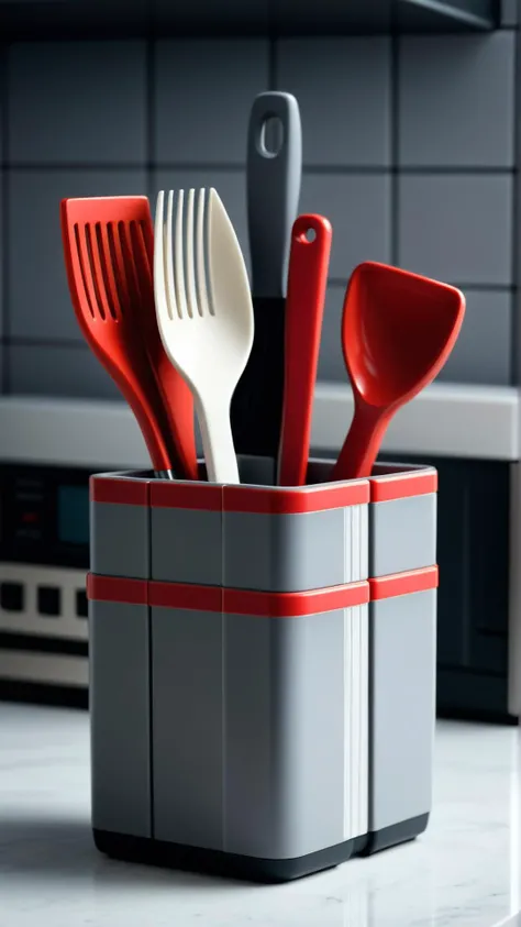 <lora:NESStyleXL:1>NESStyleminimalist ceramic utensil holder, NES-inspired, gray plastic, red plastic, 24mm, (analog, cinematic, film grain:1.3), Bokeh DOF, (Masterpiece:1.3) (best quality:1.2) (high quality:1.1)